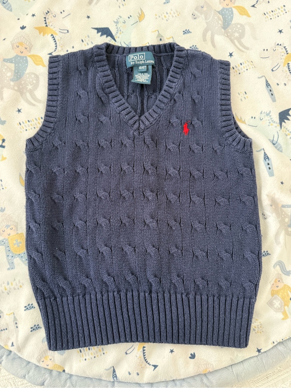 Polo by Ralph Lauren Navy Cable-Knit V-Neck Sweater Vest with Red Pony toddler 4